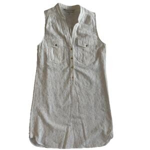 Trina Turk ]Mod Shift Dress Sz 2 White Eyelet Embroidered Stars Button Front